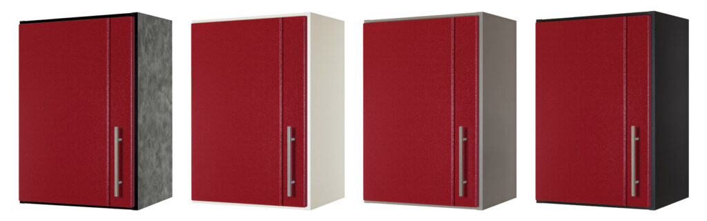 Burgundy powder coat doors with melamine cabinet box colors
